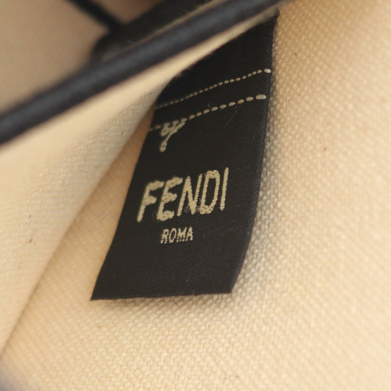 FENDI 肩背斜背包 8BH380 帆布 米色 黑色 Logo 二手 女士-3