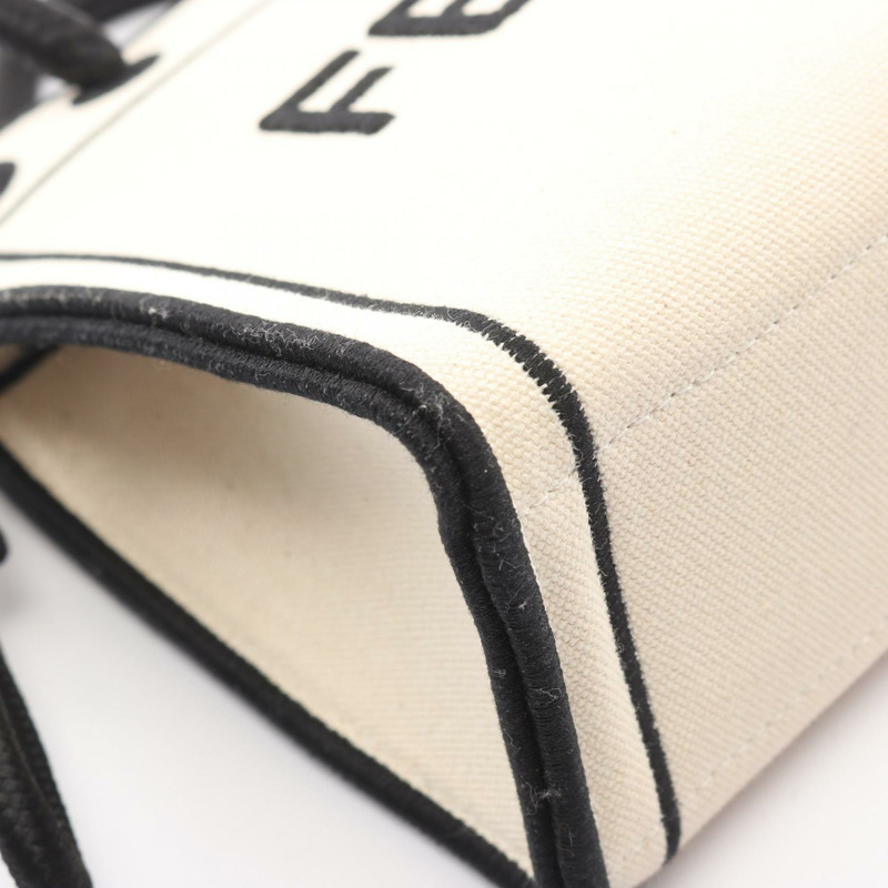 FENDI 肩背斜背包 8BH380 帆布 米色 黑色 Logo 二手 女士-8