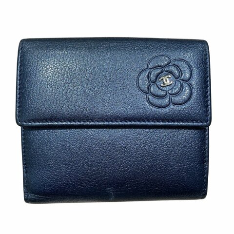 CHANEL 香奈兒 雙折短夾 海軍藍