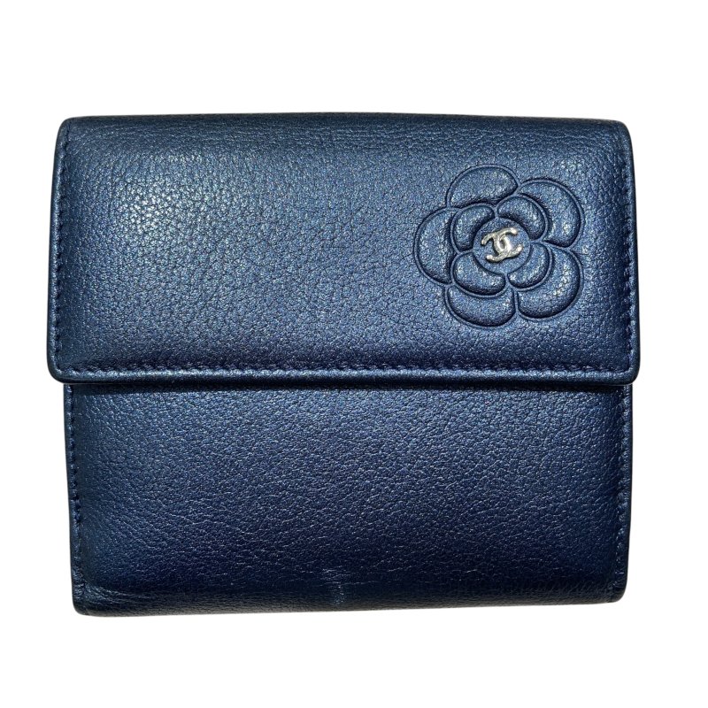 CHANEL 香奈兒 雙折短夾 海軍藍-0