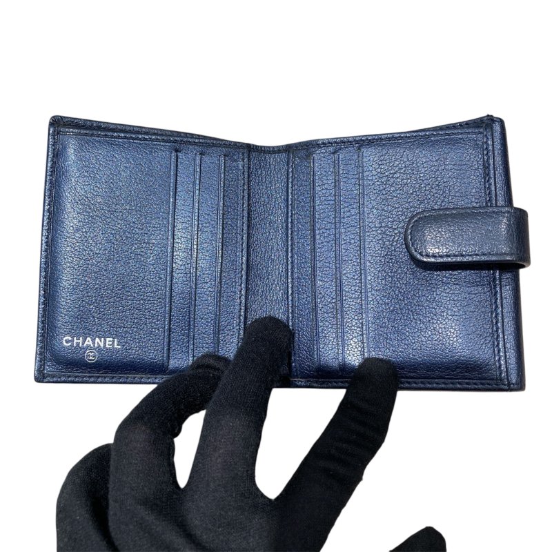 CHANEL 香奈兒 雙折短夾 海軍藍-10