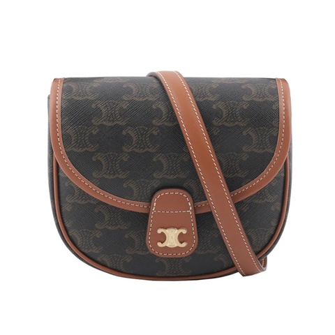 CELINE 經典TRIOMPHE BESACE系列帆布斜背馬鞍包(棕色)