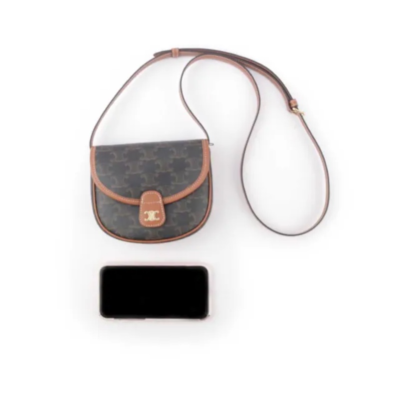 CELINE 經典TRIOMPHE BESACE系列帆布斜背馬鞍包(棕色)-3