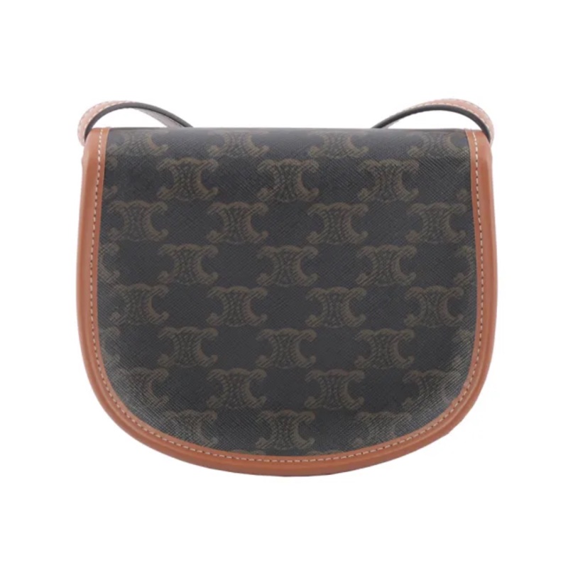 CELINE 經典TRIOMPHE BESACE系列帆布斜背馬鞍包(棕色)-6