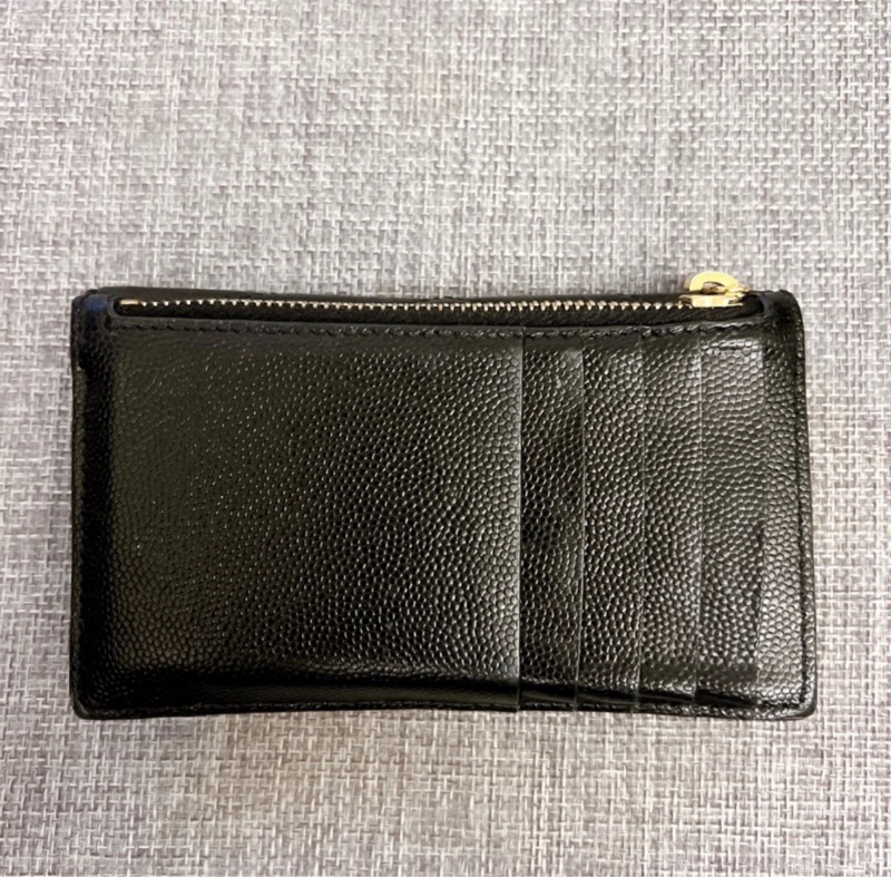 【YSL】 SAINT LAURENT Monogram 黑金色拉鍊皮卡夾/零錢包-1
