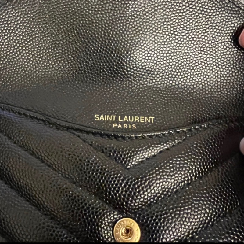 【YSL】 SAINT LAURENT Monogram 黑金色拉鍊皮卡夾/零錢包-2