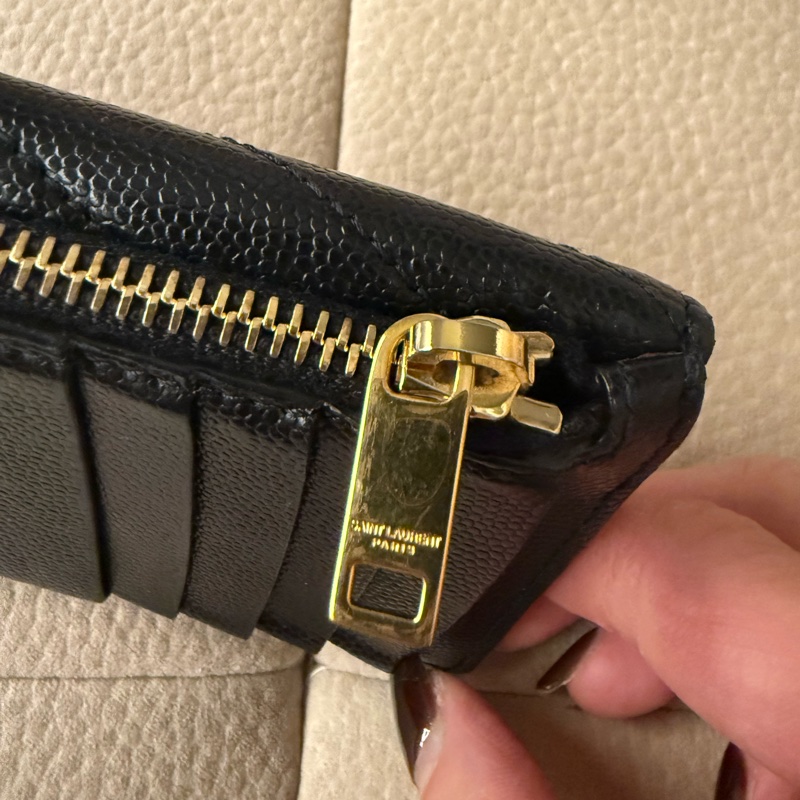 【YSL】 SAINT LAURENT Monogram 黑金色拉鍊皮卡夾/零錢包-8