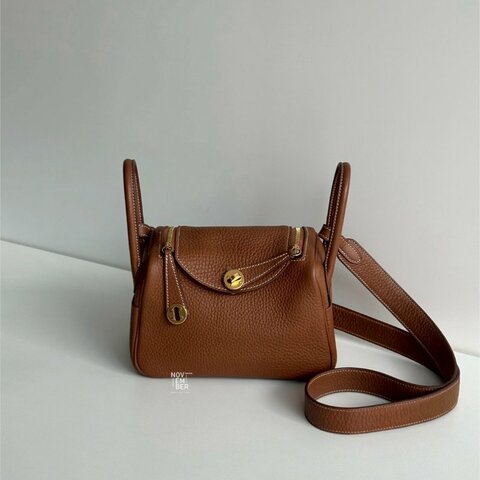 99新🆕 Hermès 愛馬仕 Mini Lindy 金棕金釦ㄧ代