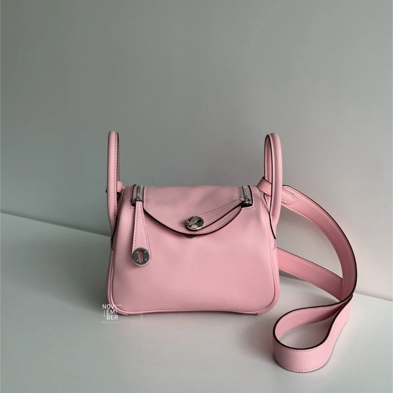 全新有購證🌸 Hermès 愛馬仕 Mini Lindy 櫻花粉銀釦二代-0