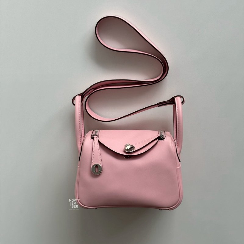 全新有購證🌸 Hermès 愛馬仕 Mini Lindy 櫻花粉銀釦二代-1