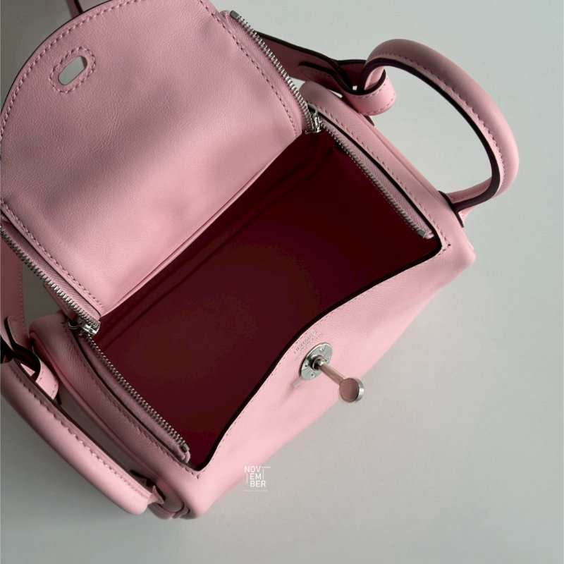 全新有購證🌸 Hermès 愛馬仕 Mini Lindy 櫻花粉銀釦二代-5