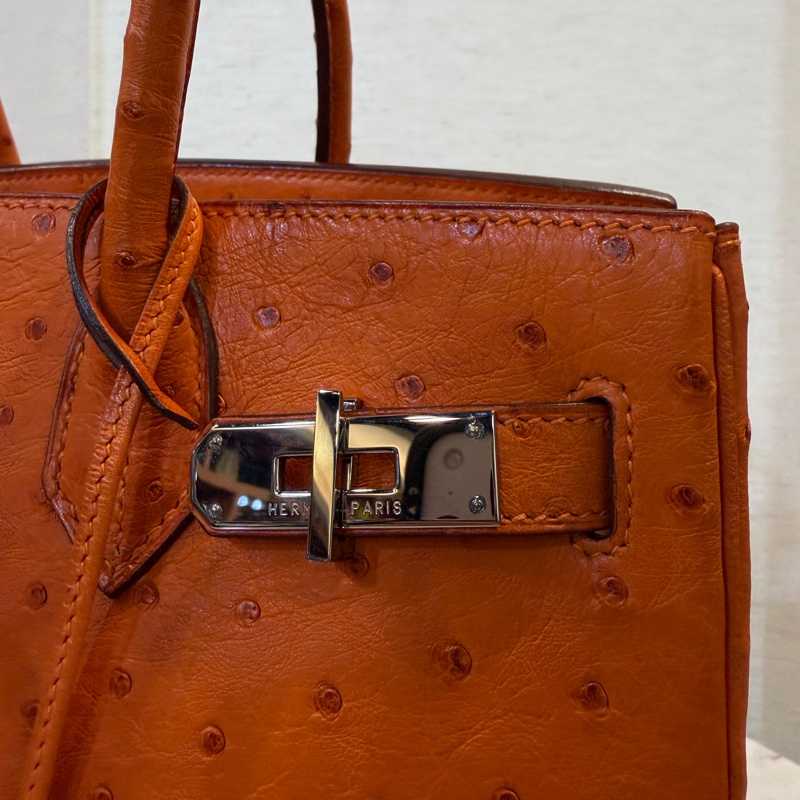 Hermes 經典橘鴕鳥皮銀釦Birkin 30-2