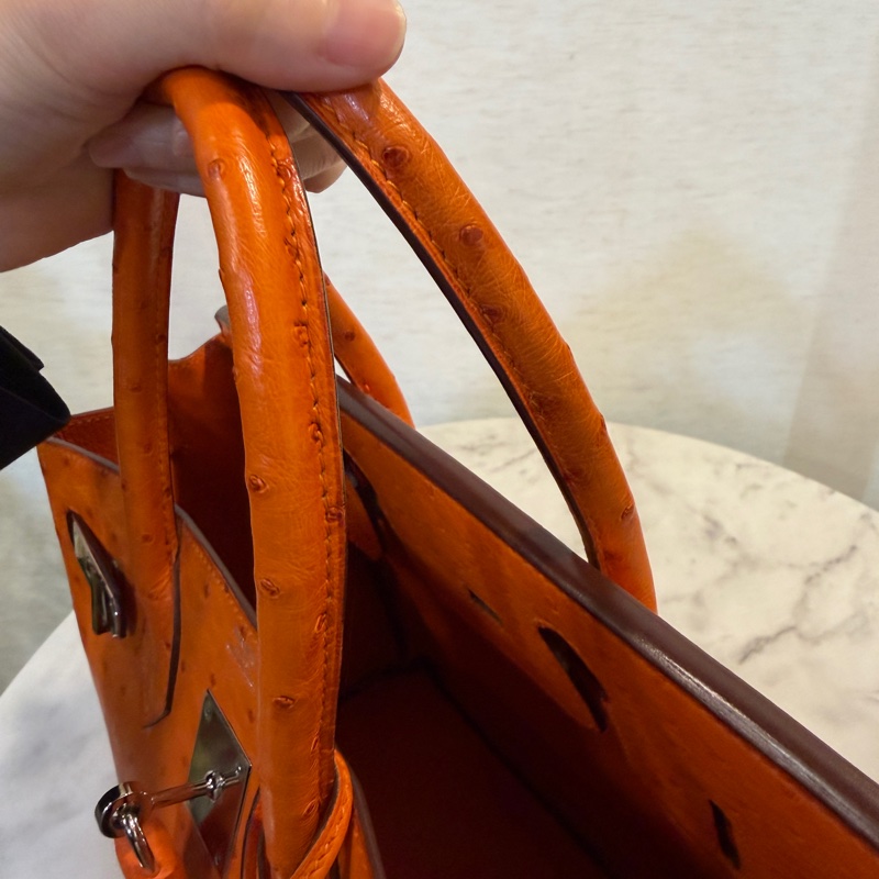 Hermes 經典橘鴕鳥皮銀釦Birkin 30-11