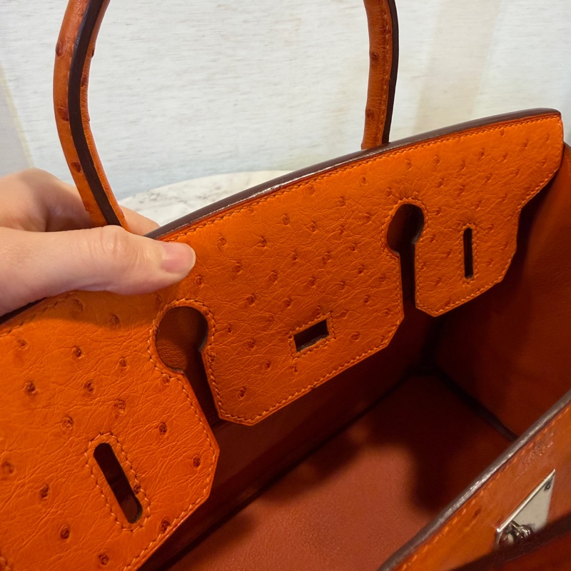 Hermes 經典橘鴕鳥皮銀釦Birkin 30-12