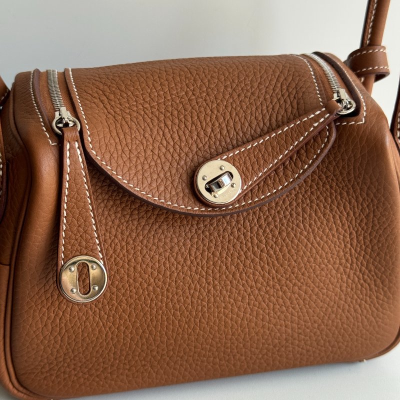99新🆕 Hermès 愛馬仕 Mini Lindy 金棕銀釦二代-6
