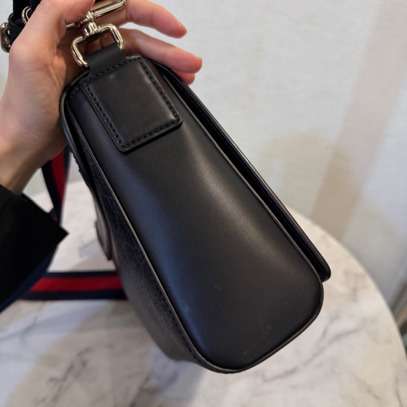 Gucci 黑灰PVC黑牛皮下蓋磁吸斜背郵差包-2