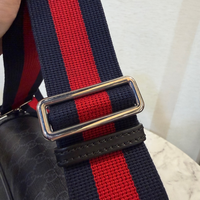 Gucci 黑灰PVC黑牛皮下蓋磁吸斜背郵差包-13