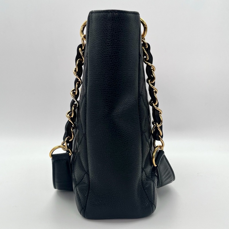 「JL精品代購」9新 香奈兒黑金荔枝牛pst單肩托特包-4