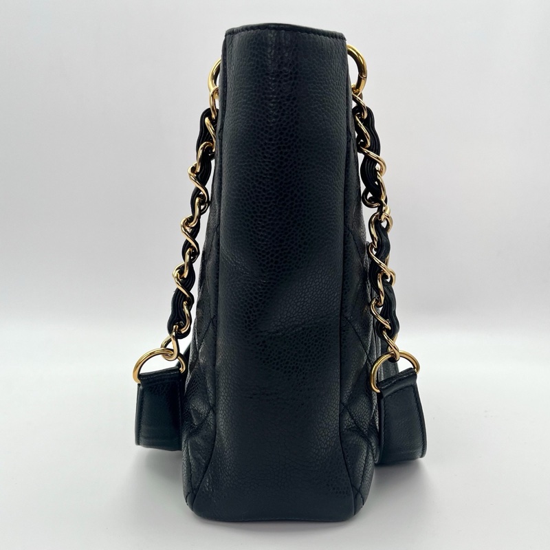 「JL精品代購」9新 香奈兒黑金荔枝牛pst單肩托特包-5