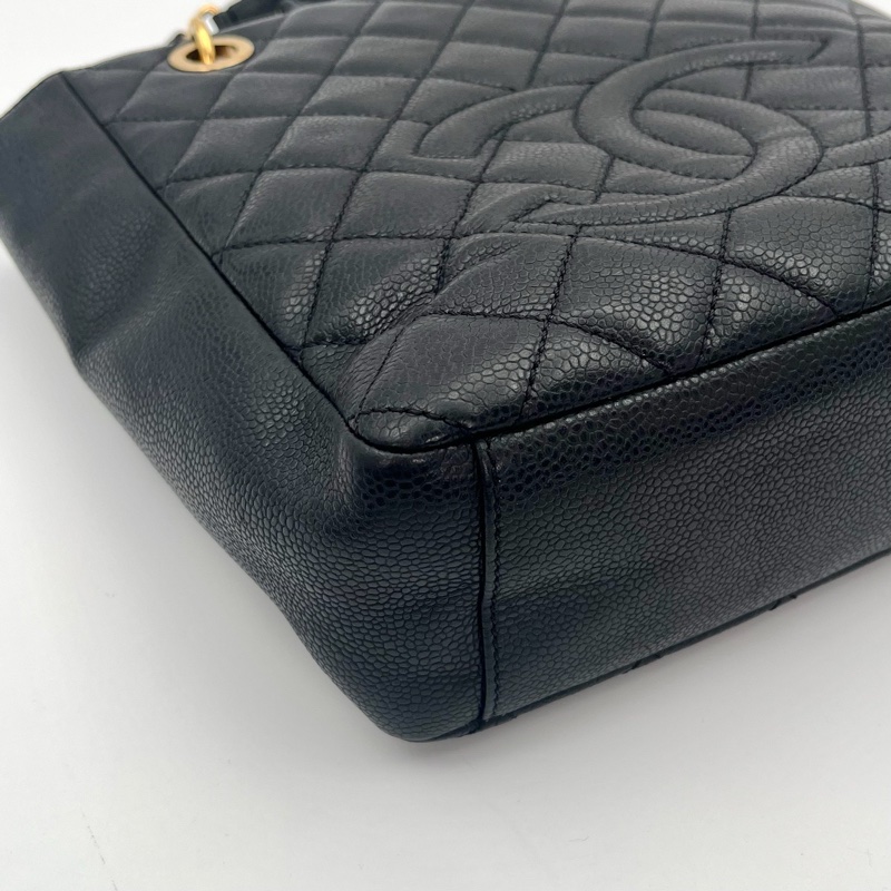 「JL精品代購」9新 香奈兒黑金荔枝牛pst單肩托特包-7