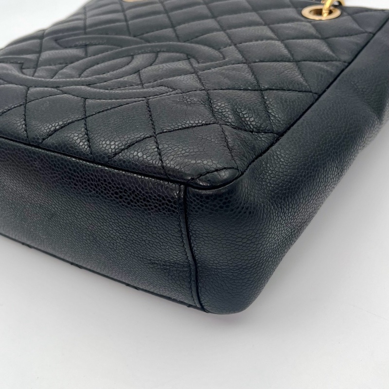 「JL精品代購」9新 香奈兒黑金荔枝牛pst單肩托特包-8