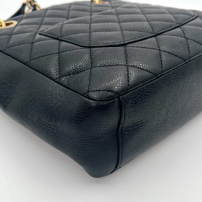 「JL精品代購」9新 香奈兒黑金荔枝牛pst單肩托特包-9