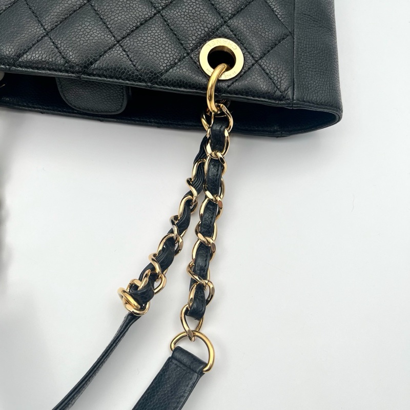 「JL精品代購」9新 香奈兒黑金荔枝牛pst單肩托特包-13