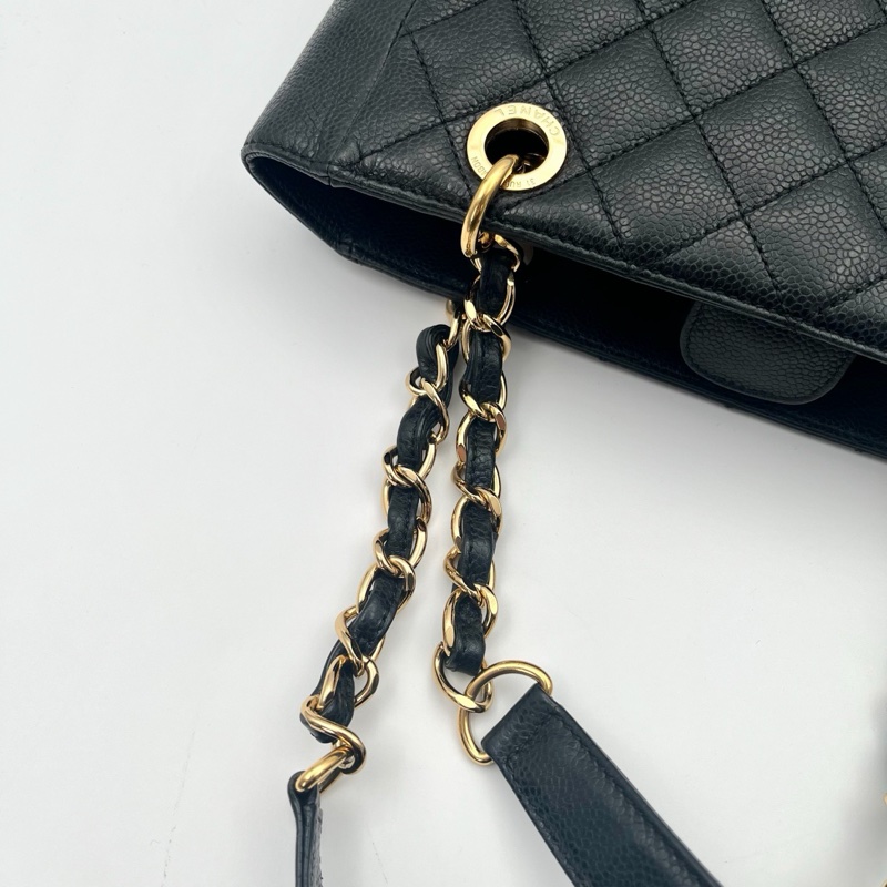 「JL精品代購」9新 香奈兒黑金荔枝牛pst單肩托特包-14