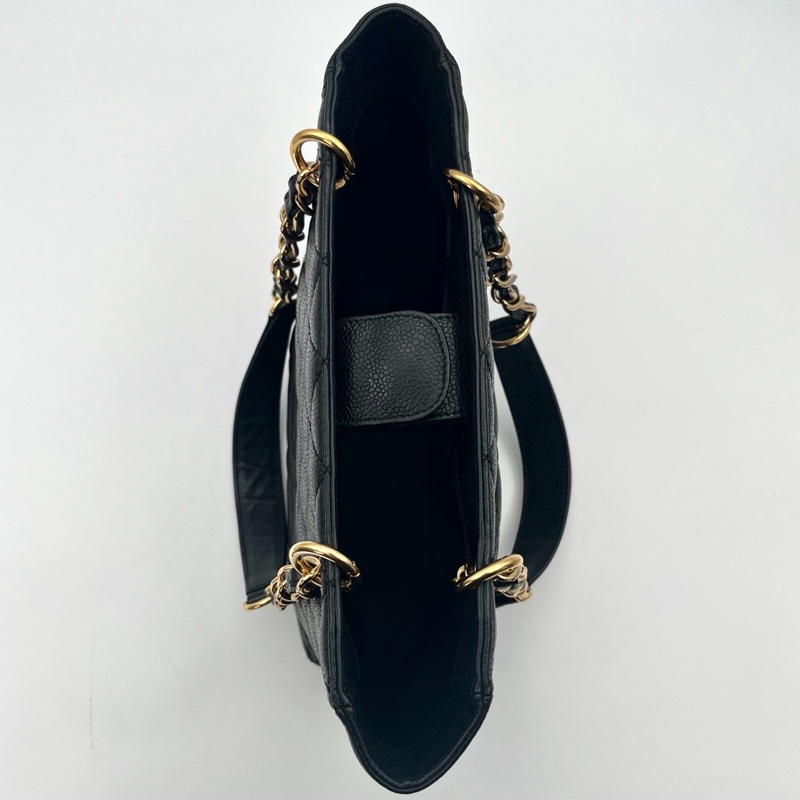 「JL精品代購」9新 香奈兒黑金荔枝牛pst單肩托特包-15