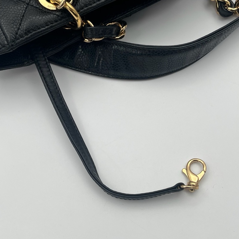 「JL精品代購」9新 香奈兒黑金荔枝牛pst單肩托特包-18