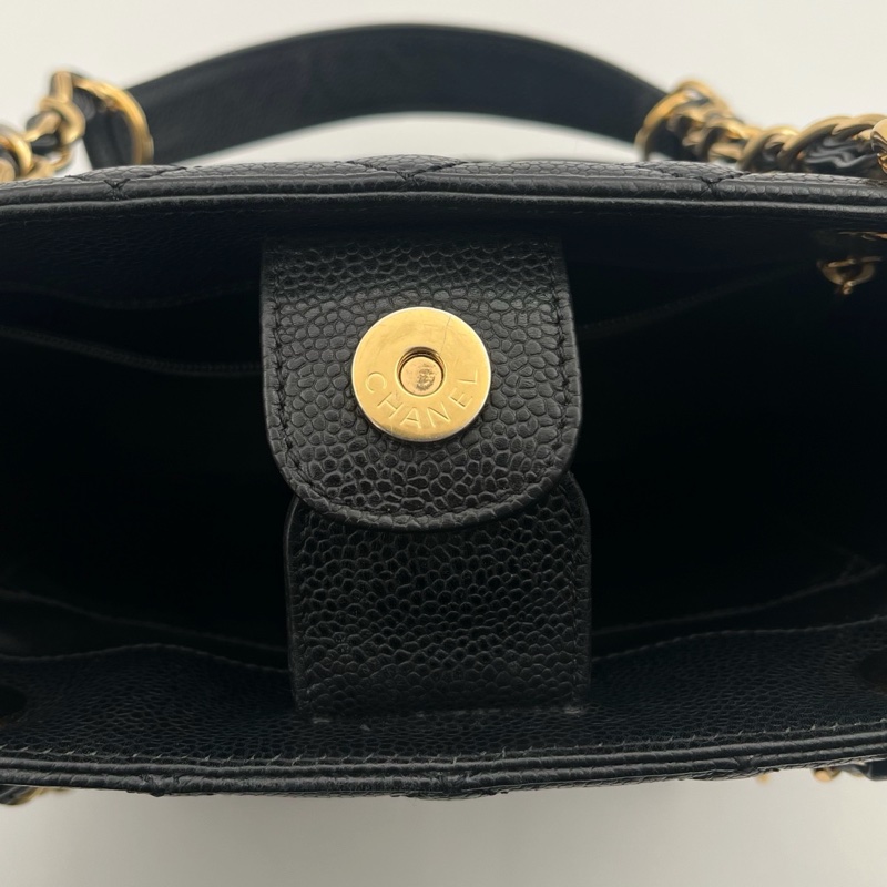 「JL精品代購」9新 香奈兒黑金荔枝牛pst單肩托特包-21