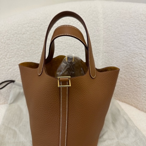 Hermes 愛馬仕 picotin 菜籃子18 金棕金扣 TC皮 K刻