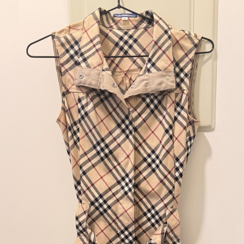 絕美!Burberry老花滿版vintage無袖洋裝 連身裙-1