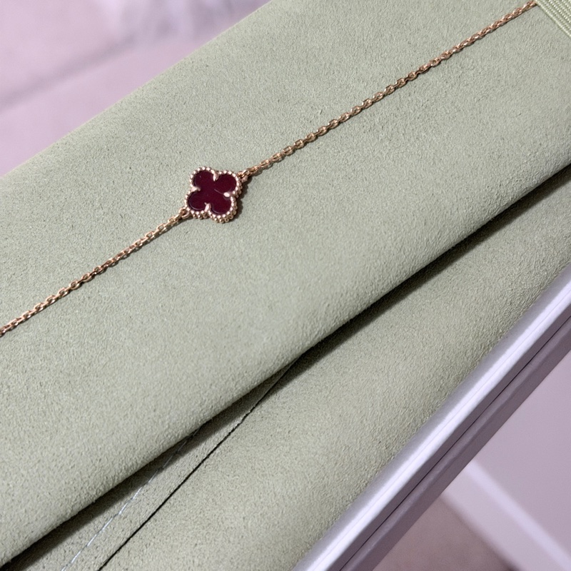 van cleef & arpels VCA 全套小紅花手鏈 18K 玫瑰金 Sweet Alhambra手鍊 四葉草-6