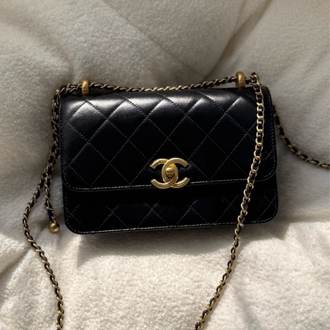 Chanel 雙金珠雙金球黑色可調節鏈條包22cm ✨最新晶片款