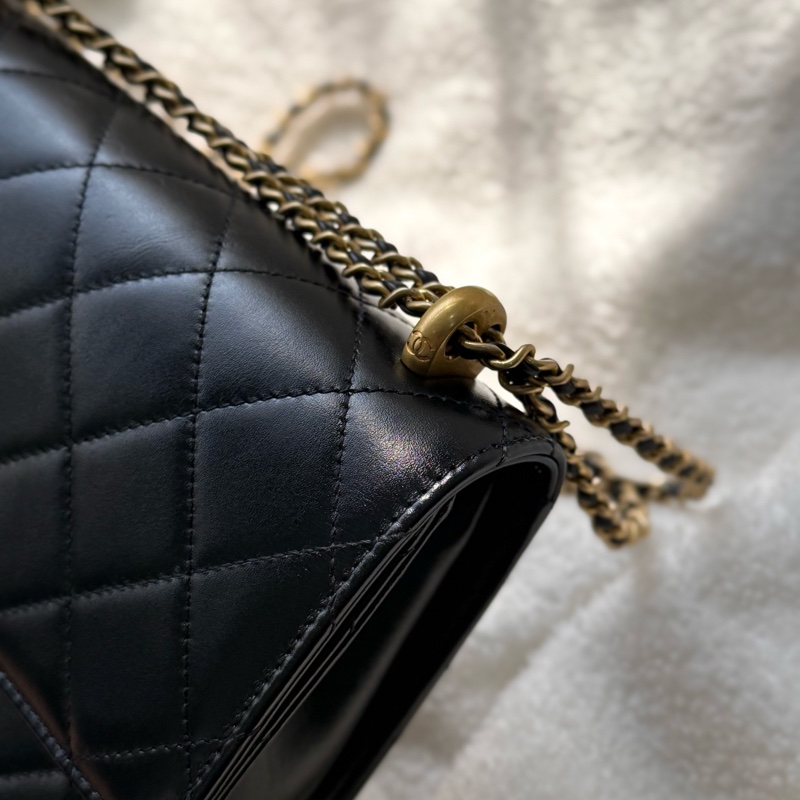 Chanel 雙金珠雙金球黑色可調節鏈條包22cm ✨最新晶片款-8