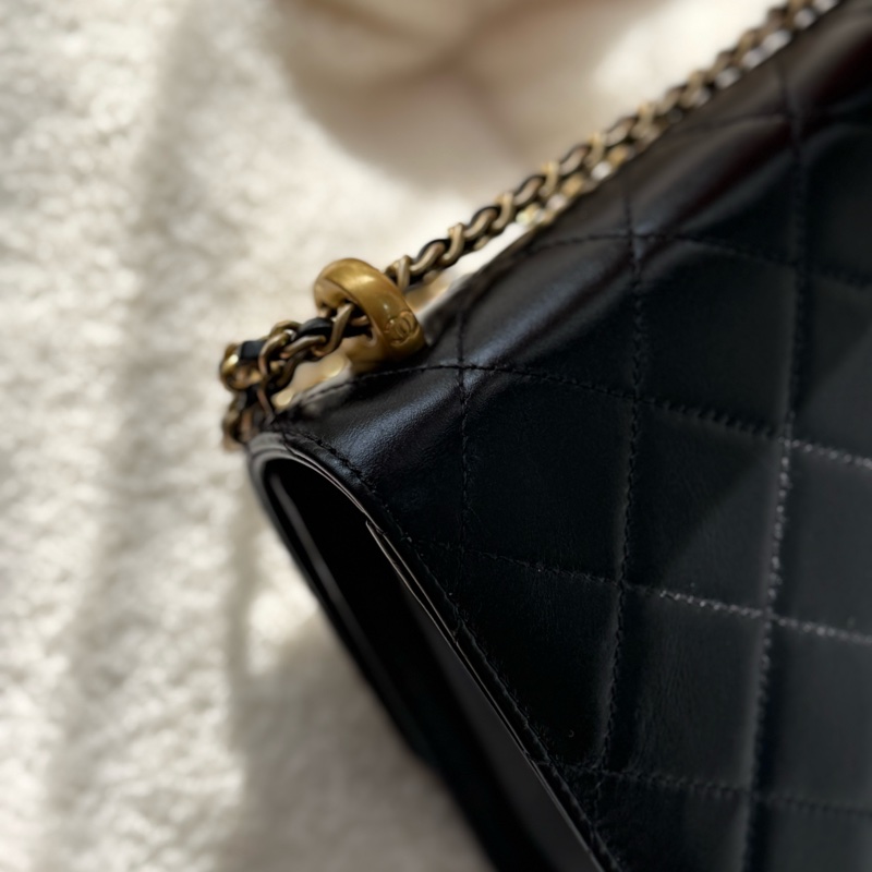 Chanel 雙金珠雙金球黑色可調節鏈條包22cm ✨最新晶片款-11