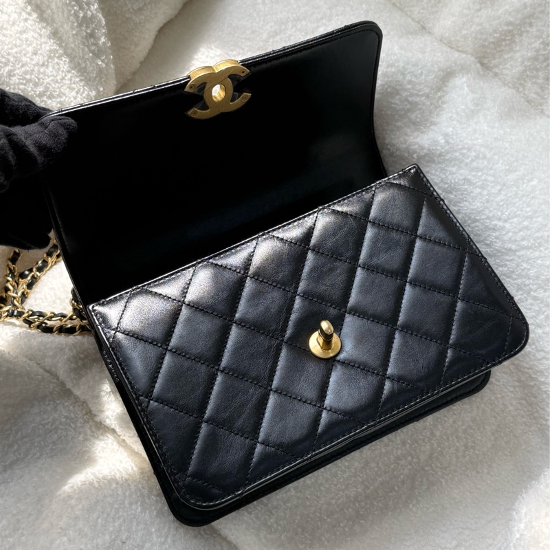 Chanel 雙金珠雙金球黑色可調節鏈條包22cm ✨最新晶片款-14