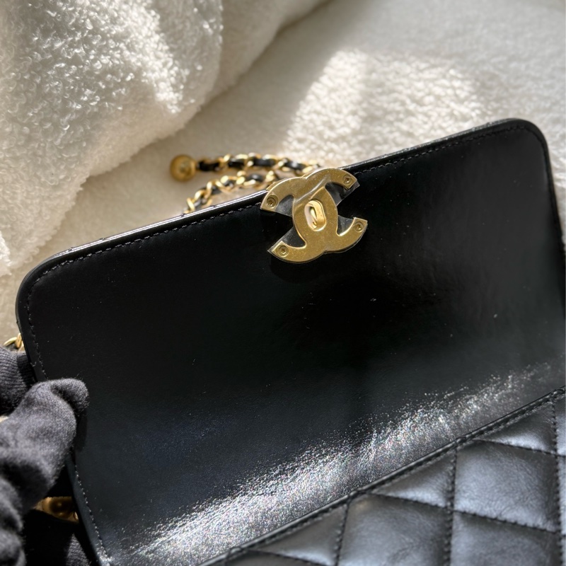 Chanel 雙金珠雙金球黑色可調節鏈條包22cm ✨最新晶片款-15