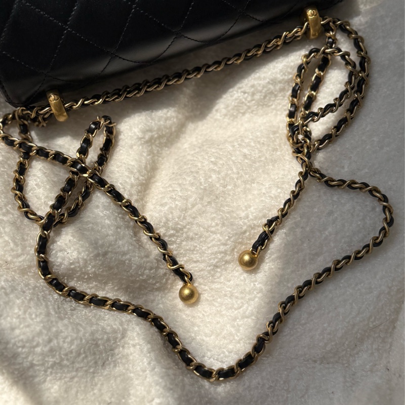 Chanel 雙金珠雙金球黑色可調節鏈條包22cm ✨最新晶片款-19