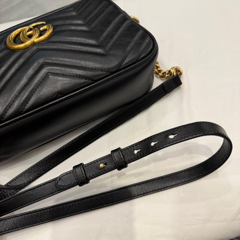 Gucci GG marmont 相機包 斜背包 黑金-50