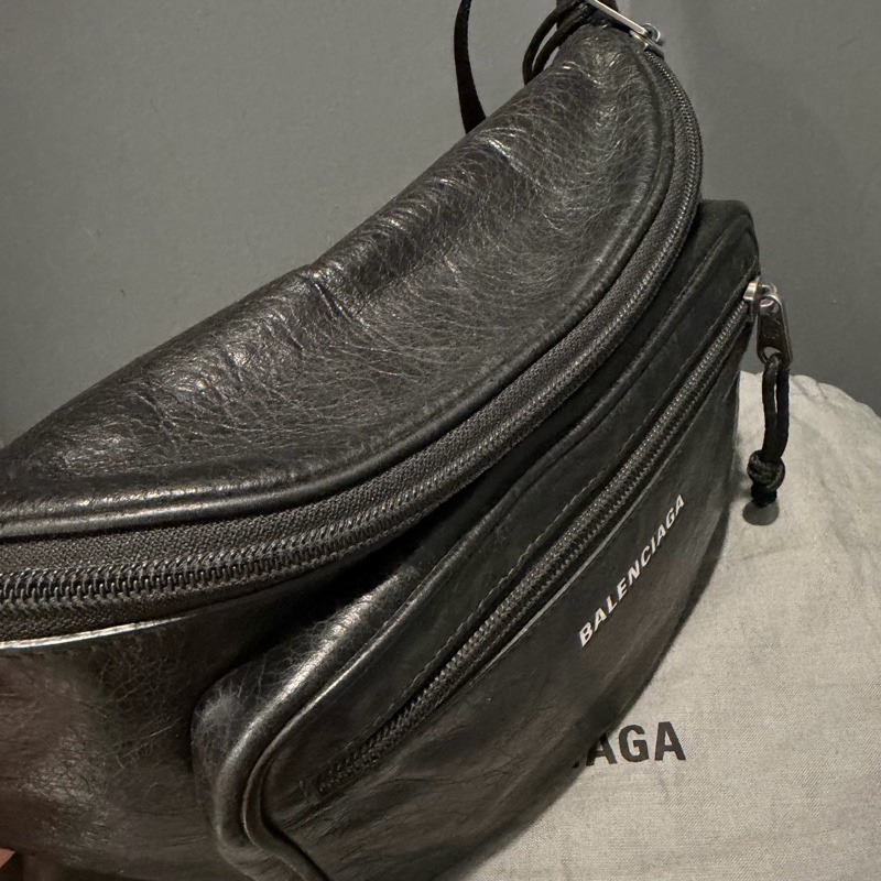 Balenciaga 巴黎世家 爆裂紋皮革 腰包 黑-13