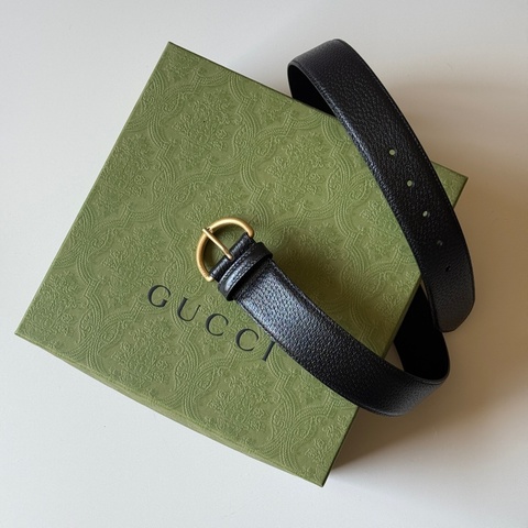 914intheair精品代購『全新閒置』Gucci古馳仿舊金屬扣環小牛皮腰帶/皮帶（黑573325-DJ20T-1000）