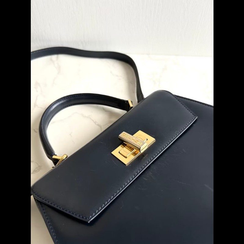 【LA LUNE】絕版中古包 Celine黑藍色旋轉扣凱莉包 斜背包 單肩包 側背包古董-1