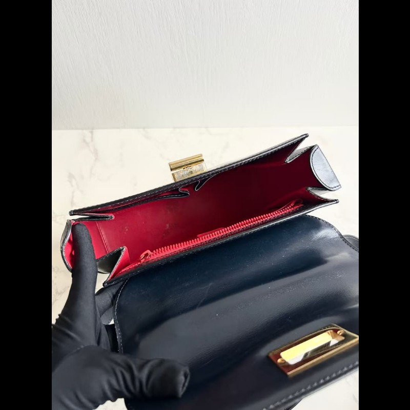 【LA LUNE】絕版中古包 Celine黑藍色旋轉扣凱莉包 斜背包 單肩包 側背包古董-5