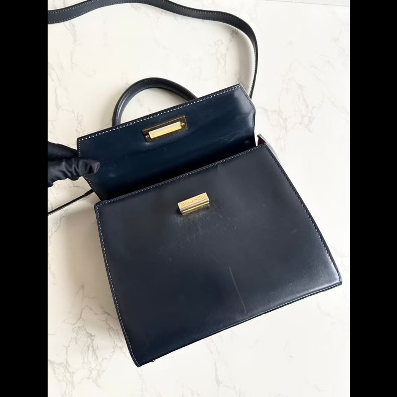 【LA LUNE】絕版中古包 Celine黑藍色旋轉扣凱莉包 斜背包 單肩包 側背包古董-6