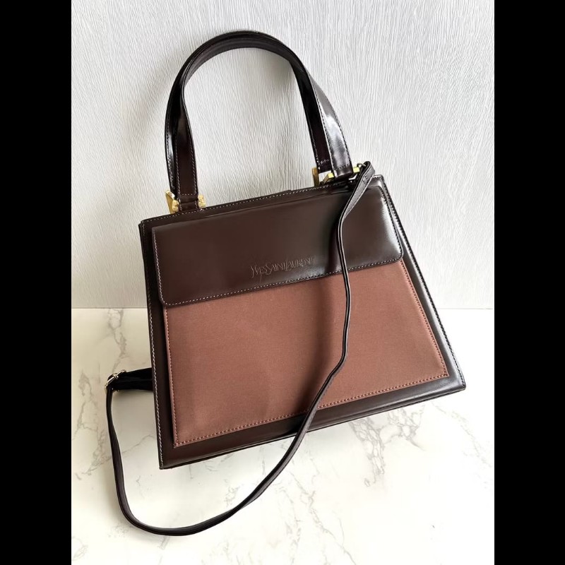 中古包 YSL Saint Laurent 拼色皮革凱莉包 斜背包 單肩包 側背包-0