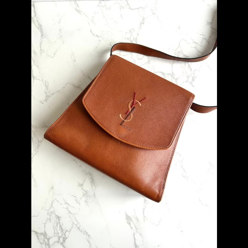 絕版中古包 YSL Yves Saint Laurent駝色刺繡翻蓋包 斜背包 單肩包 側背包 古董包-0
