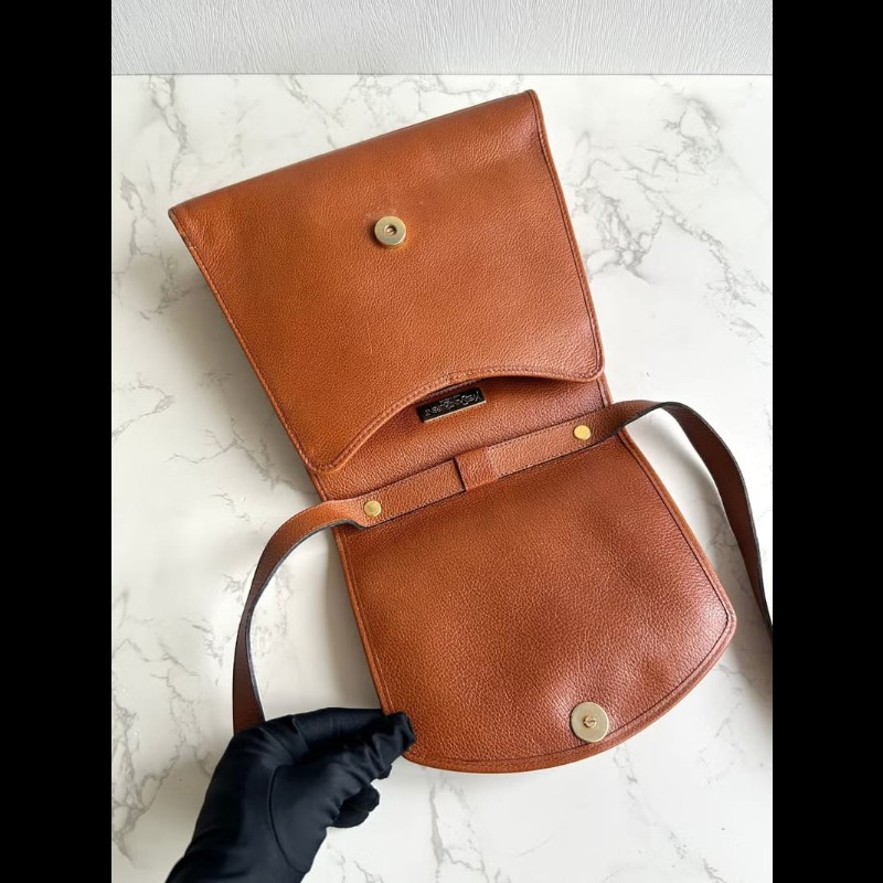 絕版中古包 YSL Yves Saint Laurent駝色刺繡翻蓋包 斜背包 單肩包 側背包 古董包-3