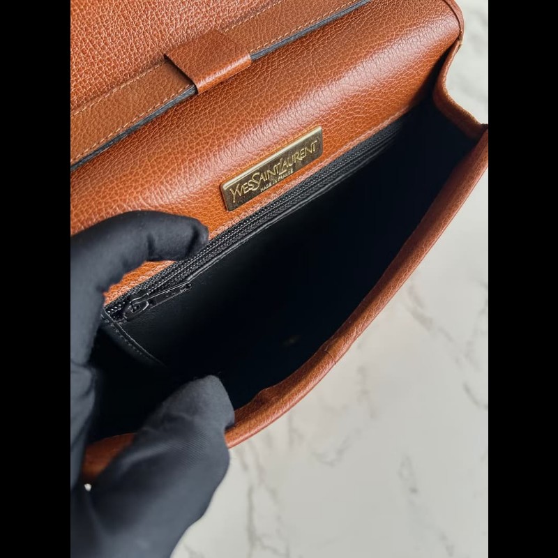 絕版中古包 YSL Yves Saint Laurent駝色刺繡翻蓋包 斜背包 單肩包 側背包 古董包-8